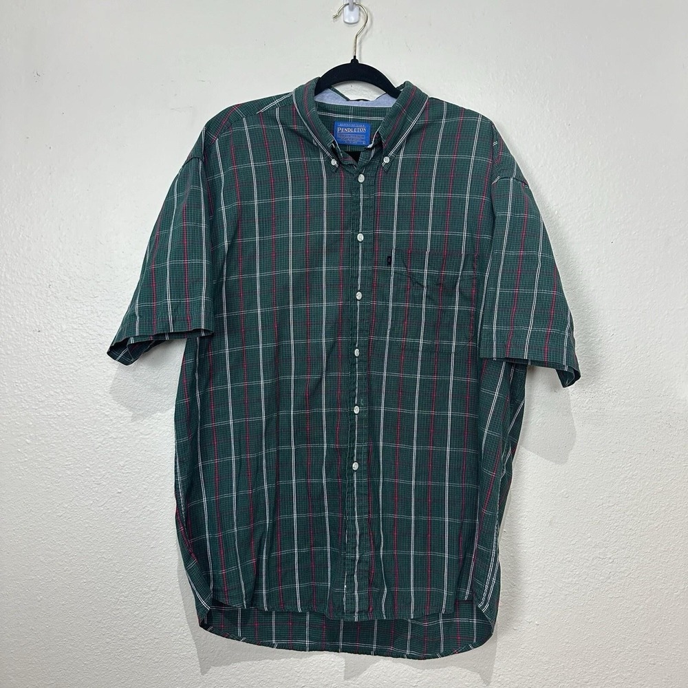 Pendleton Shirt Mens Large Green Plaid Short Sleeve Button Down Cotton Casual